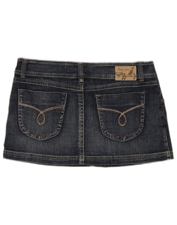 Mini saia jeans Roxy feminina de corte reto EUA 12 grande W32 algodão azul