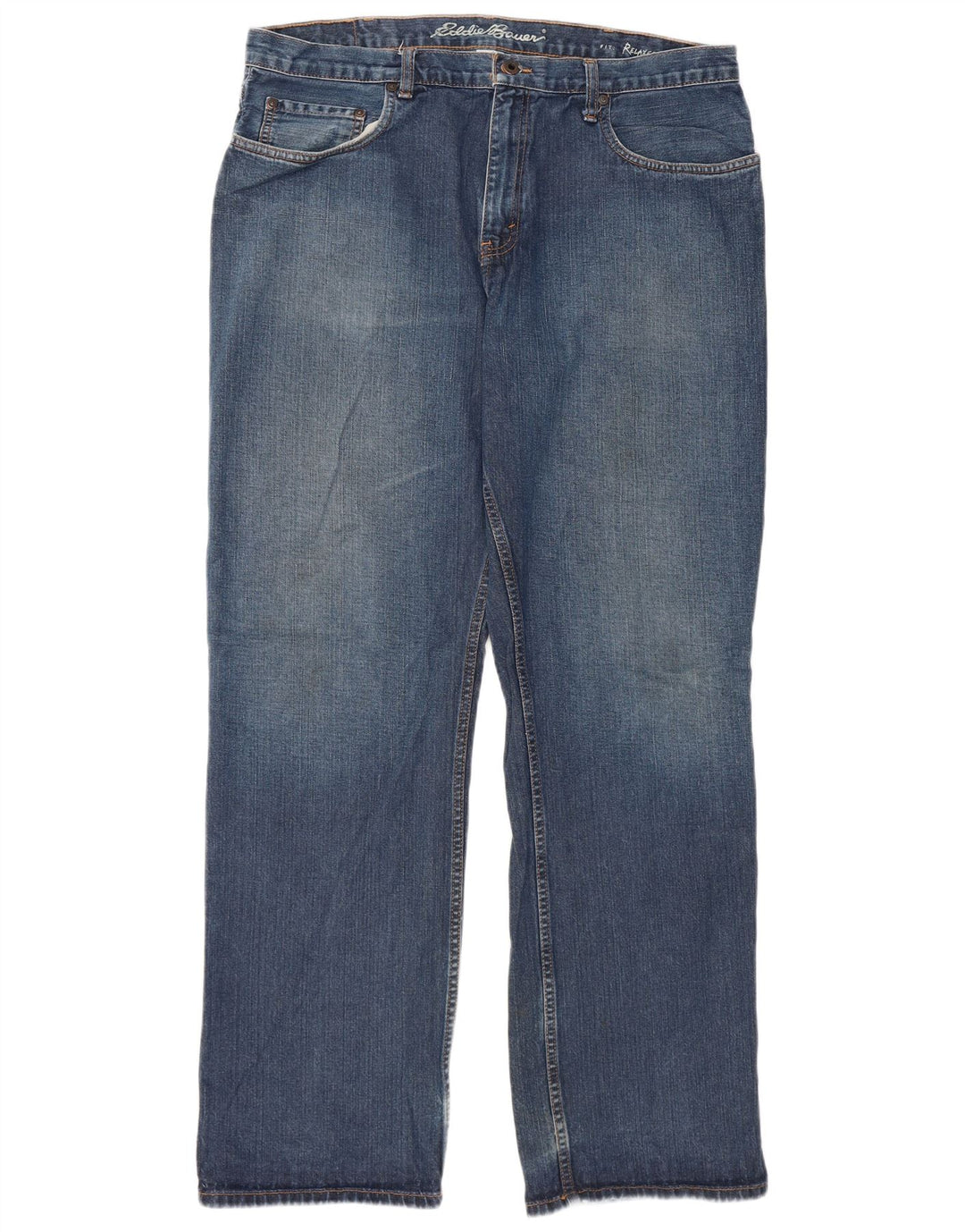 Eddie Bauer Calça jeans reta masculina de ajuste relaxado W38 L34 algodão azul