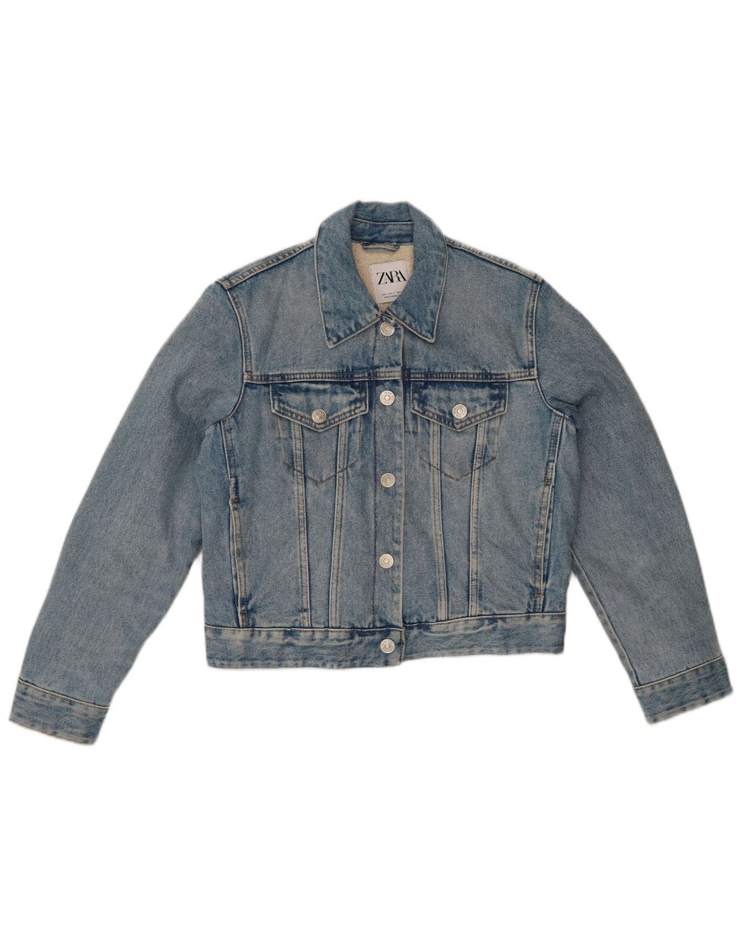Jaqueta jeans feminina ZARA Sherpa UK 10 algodão azul pequeno