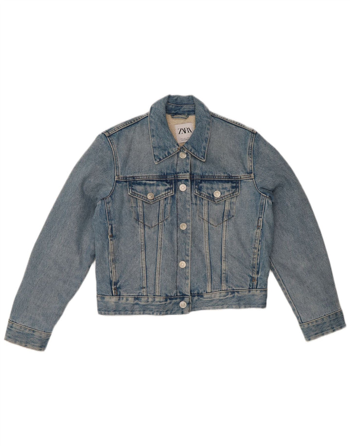 Jaqueta jeans feminina ZARA Sherpa UK 10 algodão azul pequeno