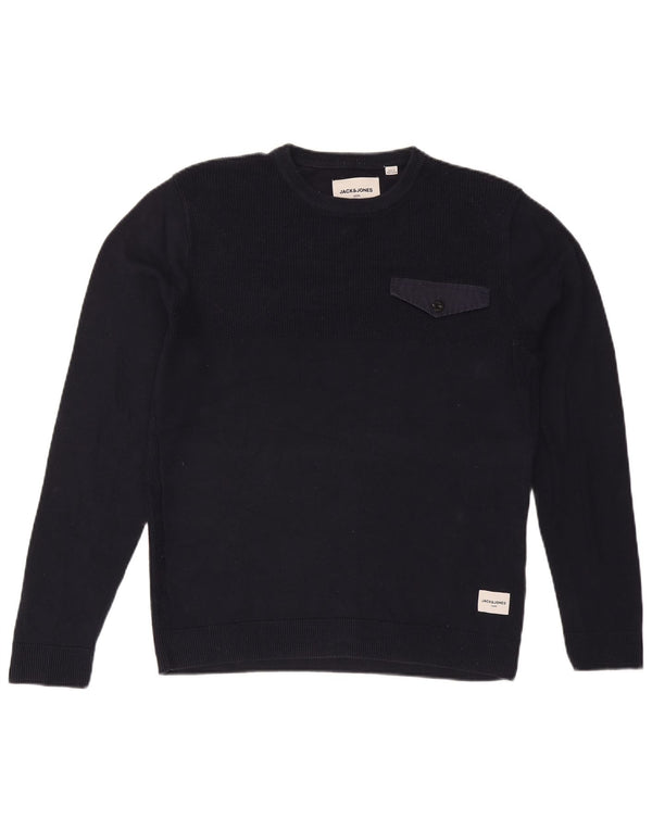Suéter masculino Jack & Jones com gola redonda, grande algodão azul marinho