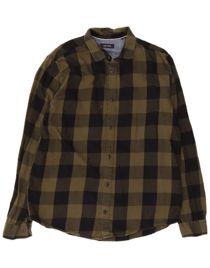 Camisa masculina de flanela Jack & Jones XL caqui xadrez algodão
