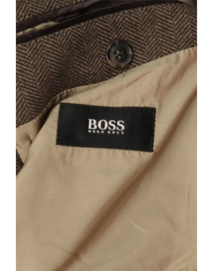 Sobretudo masculino Hugo Boss UK 40 grande espinha de peixe marrom