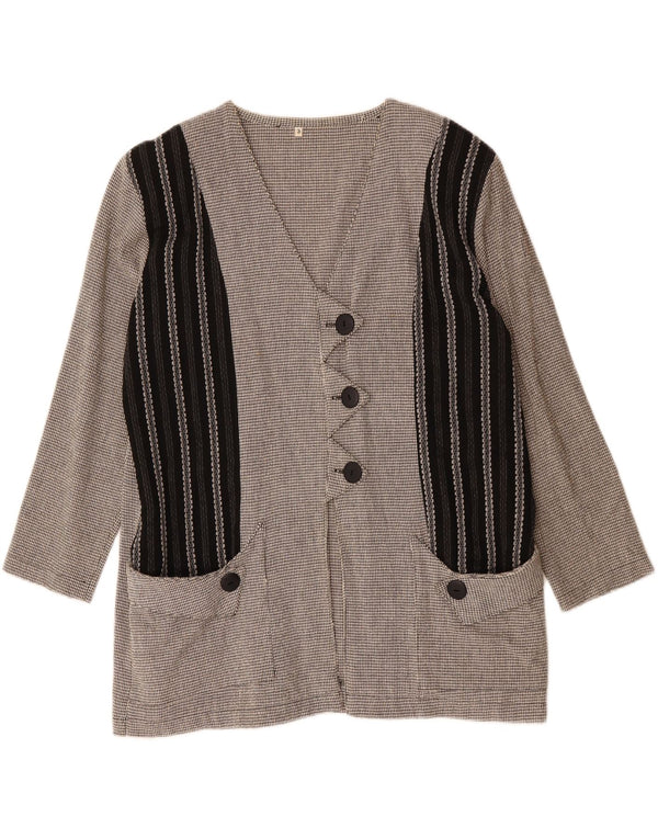 Jaqueta Blazer Oversized Feminina Vintage Reino Unido 16 Grande Bloco de Cores Cinza