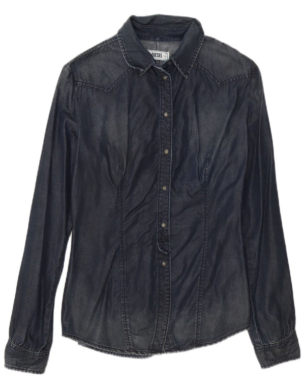 Camisa jeans feminina Diesel UK 12 algodão azul marinho médio