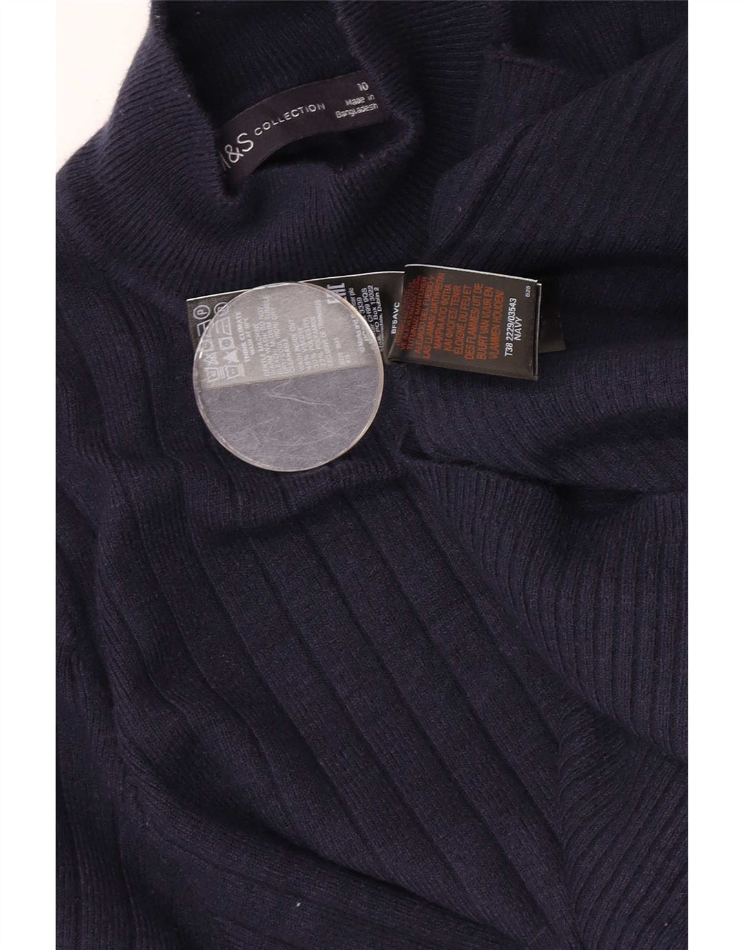 Suéter feminino Marks & Spencer com gola tartaruga Reino Unido 10 pequeno azul marinho