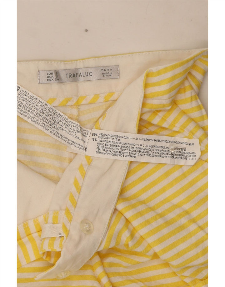 Calça quente feminina Zara pequena W26 viscose listrada amarela