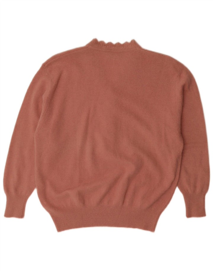 Suéter feminino vintage com decote em botão IT 52 2XL rosa angorá