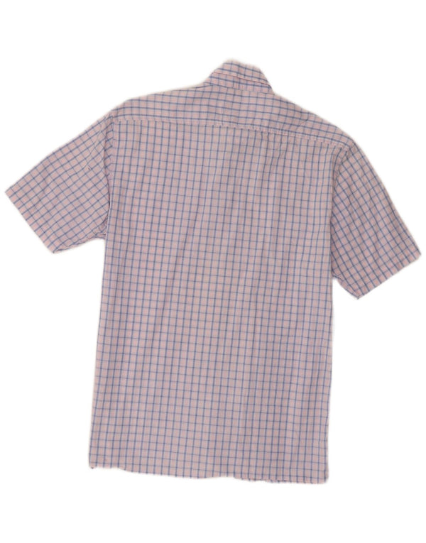 Camisa masculina de manga curta Yves Saint Laurent algodão xadrez rosa médio