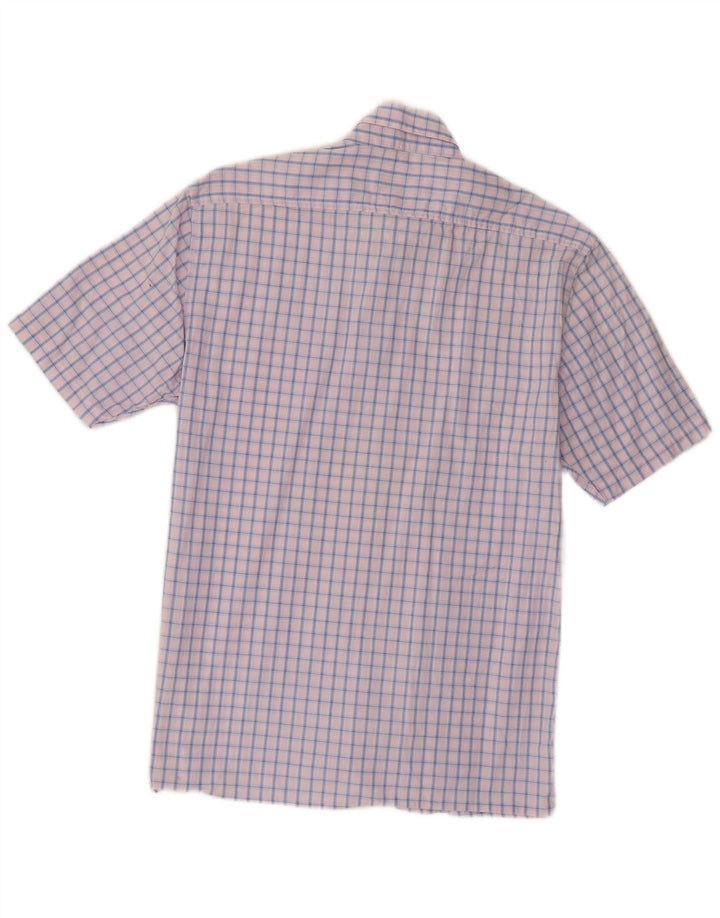 Camisa masculina de manga curta Yves Saint Laurent algodão xadrez rosa médio