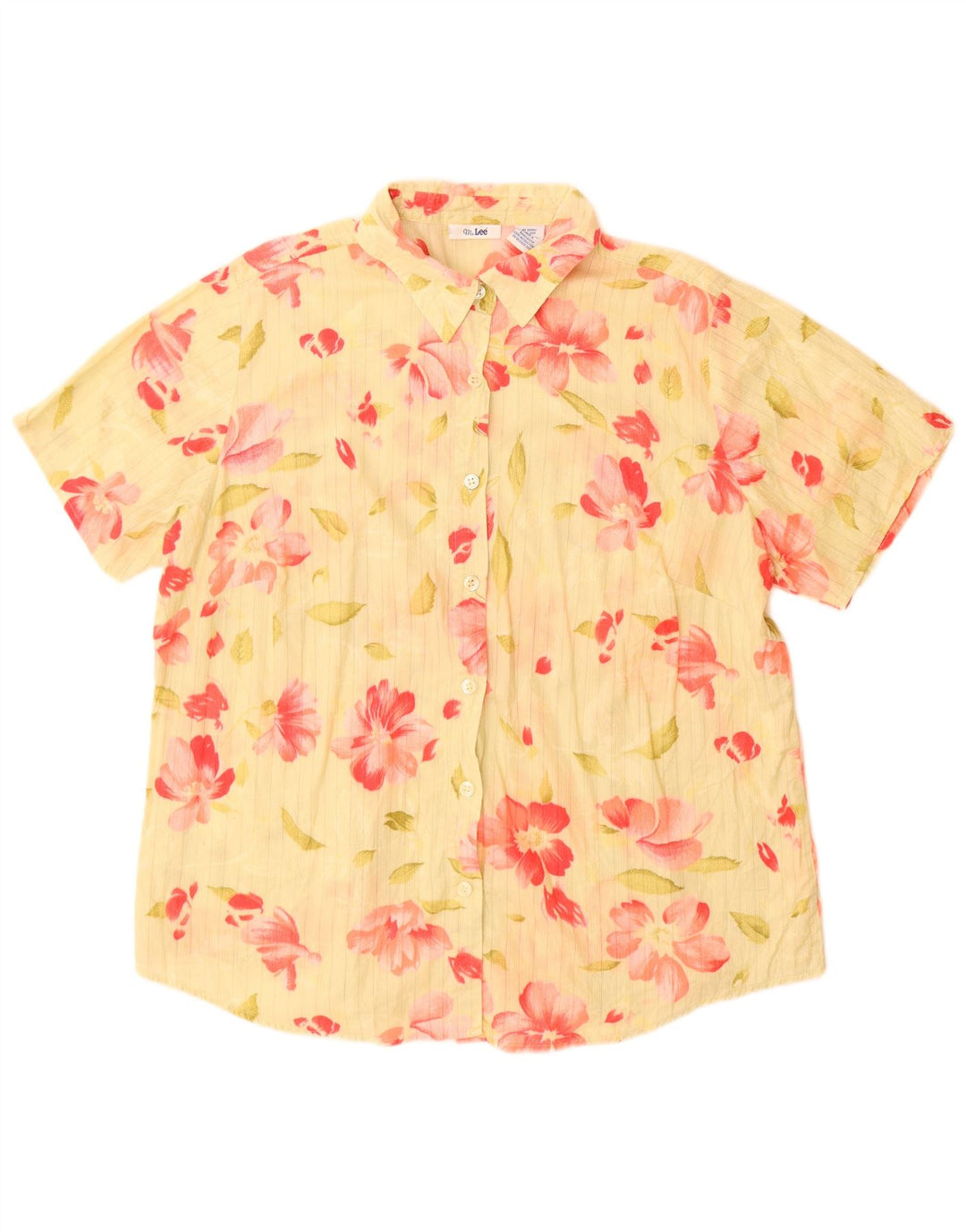 Blusa feminina Lee de manga curta UK 18 XL algodão floral amarelo