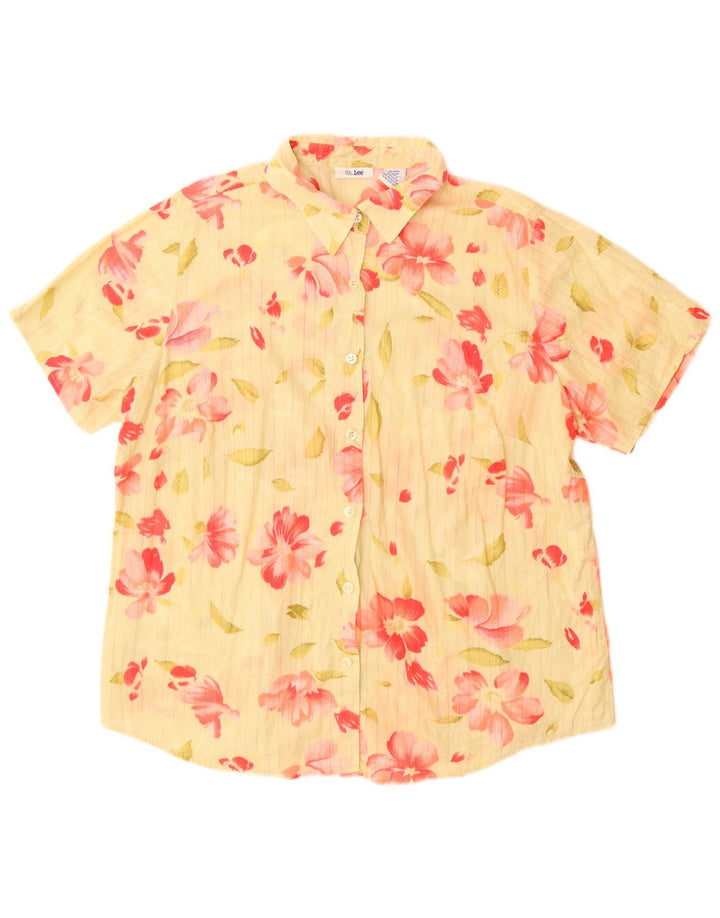 Blusa feminina Lee de manga curta UK 18 XL algodão floral amarelo
