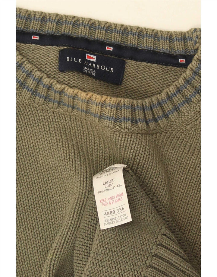 Suéter masculino Marks & Spencer com gola redonda, grande algodão verde