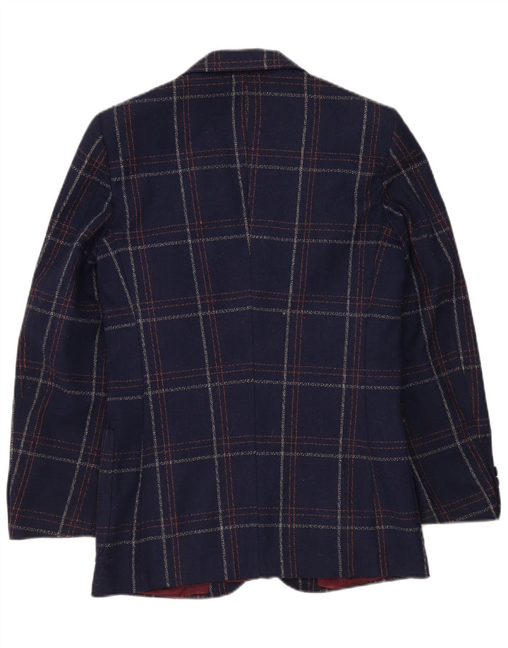 Jaqueta blazer masculina vintage com 2 botões UK 36 pequena xadrez azul marinho clássica