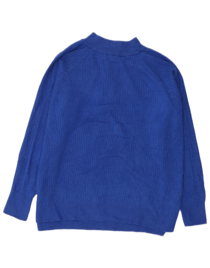 Suéter feminino Marks & Spencer com zíper e gola em viscose azul grande Reino Unido 16