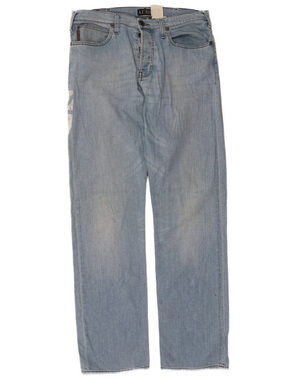 Armani Mens Graphic Straight Jeans W36 L33 Azul Algodão