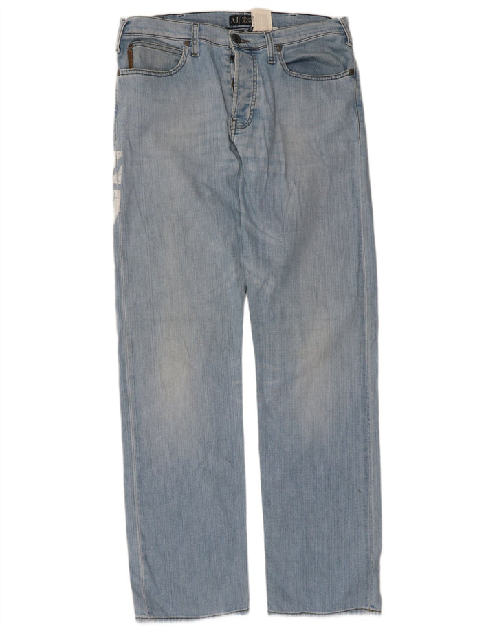 Armani Mens Graphic Straight Jeans W36 L33 Azul Algodão