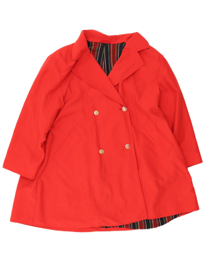 Casaco de peito duplo feminino vintage UK 16 grande poliéster vermelho