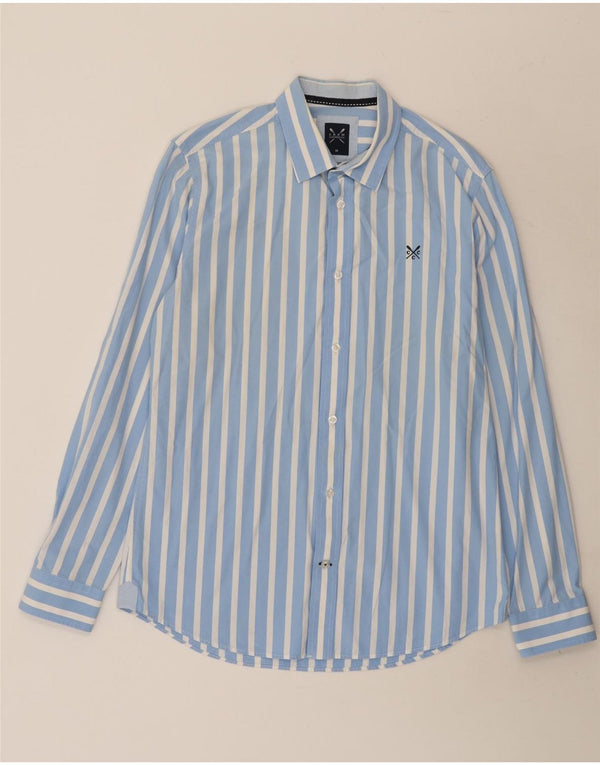 Camisa masculina Crew Clothing de algodão listrado azul médio