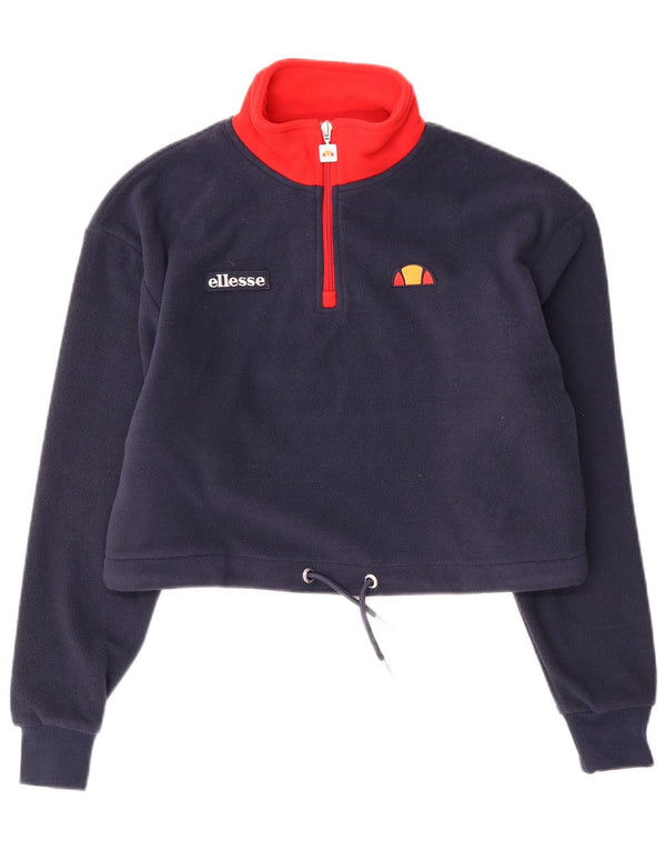 Ellesse Suéter feminino de lã com gola e zíper curto Reino Unido 4 XS Azul marinho Colourblock