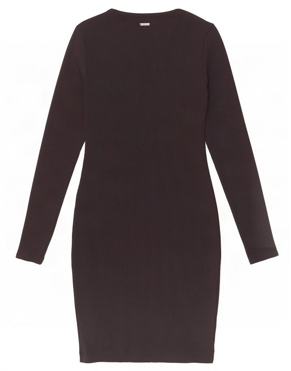 Vestido bodycon feminino de manga comprida Guess UK 6 XS marrom rayon