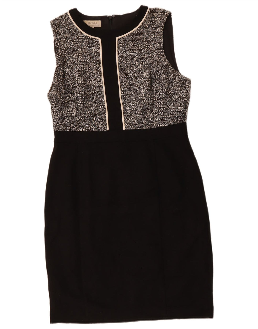 Vestido feminino Hobbs com bainha sem mangas UK 12 poliéster preto médio manchado