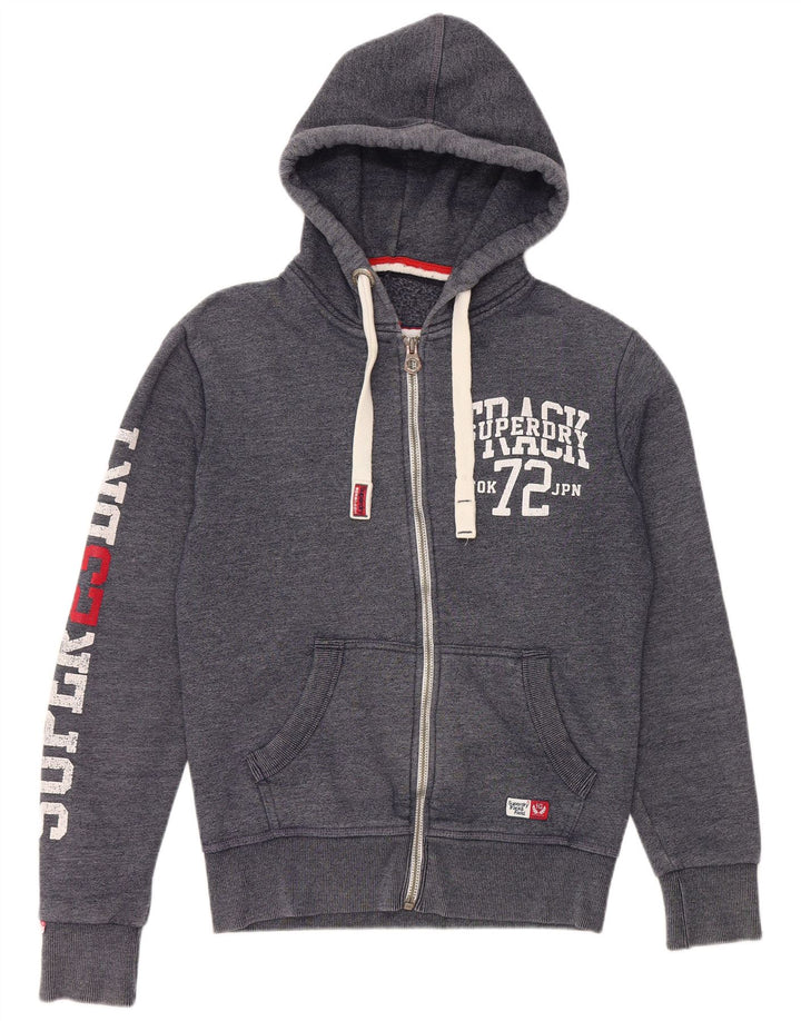 Suéter masculino SUPERDRY com capuz e zíper gráfico pequeno algodão azul marinho