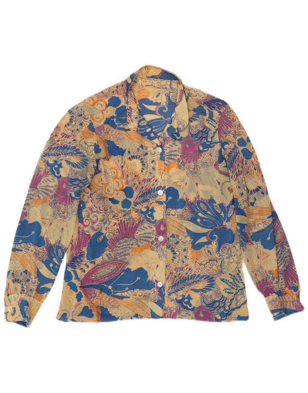 Blusa feminina vintage UK 12 média floral multicolorida