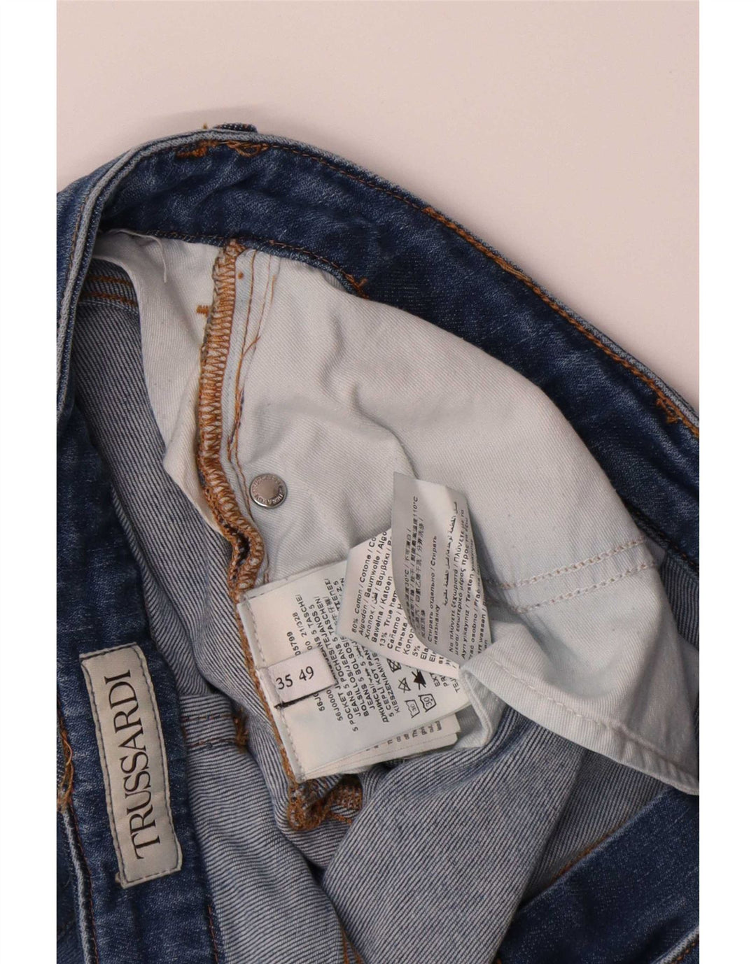 Jeans retos femininos Trussardi W35 L26 algodão azul