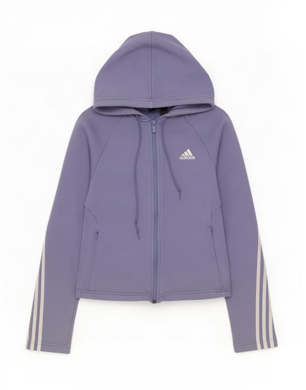 Adidas Womens Zip Hoodie Sweater UK 8/10 Pequeno Roxo Algodão