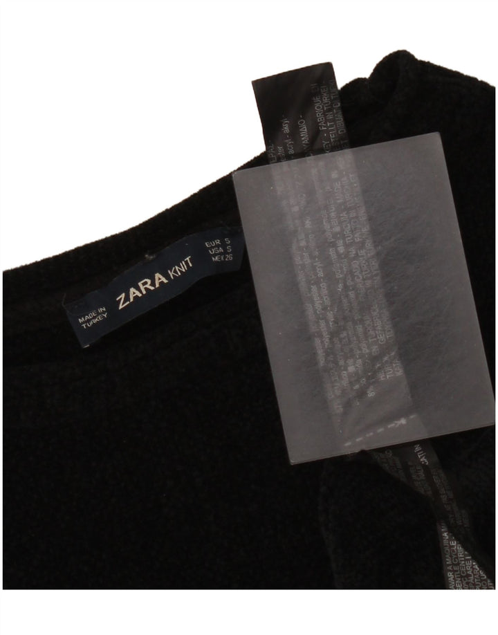 Zara Suéter feminino cropped oversized com gola redonda Reino Unido 10 pequeno preto