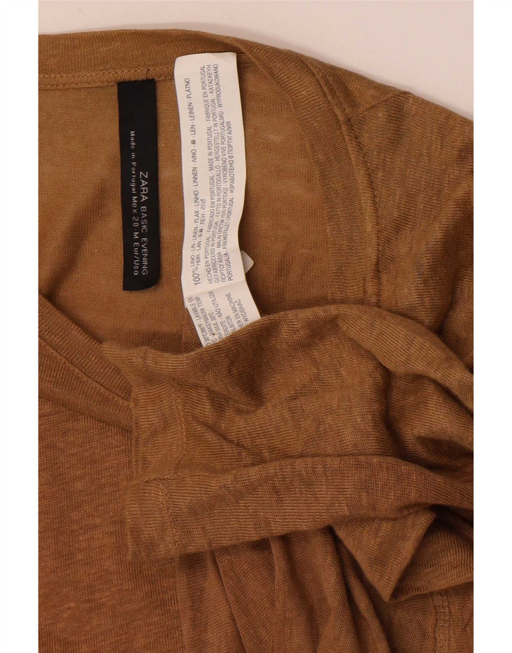 Top feminino Zara manga comprida UK 12 linho bege médio