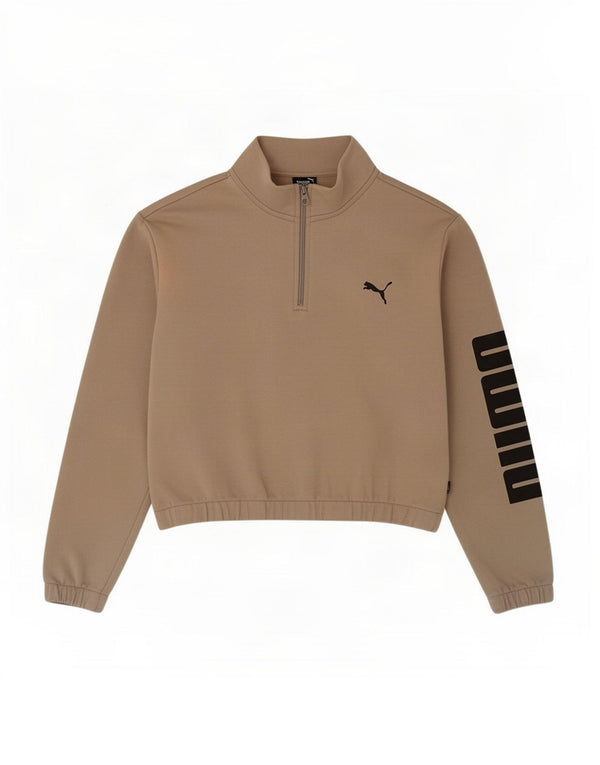 Suéter feminino Puma Crop Graphic com zíper e gola UK 18 XL algodão bege