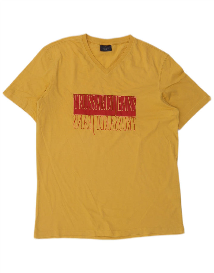 TRUSSARDI JEANS Camiseta masculina gráfica Top médio algodão amarelo