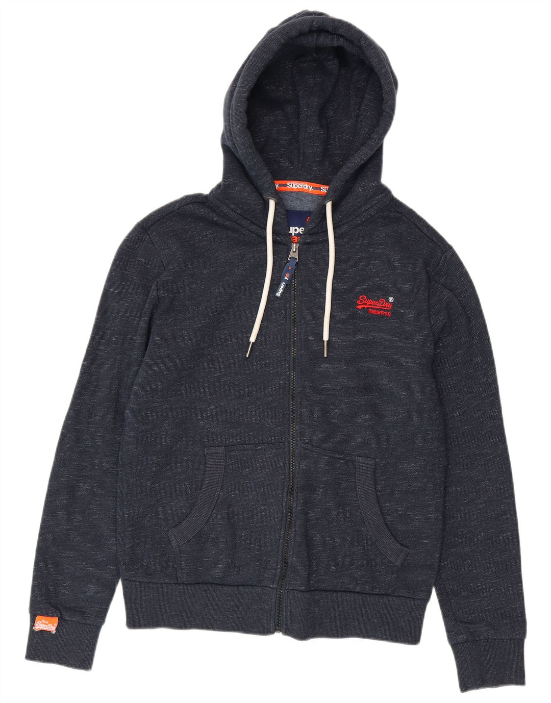Suéter masculino Superdry com capuz e zíper médio azul marinho algodão manchado