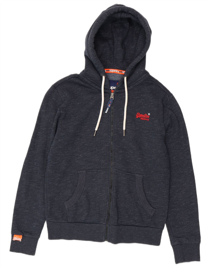Suéter masculino Superdry com capuz e zíper médio azul marinho algodão manchado