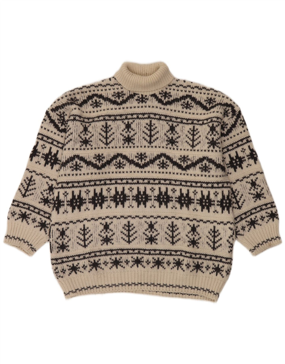 Suéter masculino vintage com gola redonda, médio off white Fair Isle acrílico