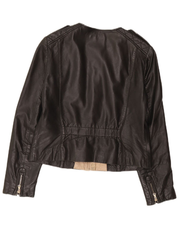 Jaqueta de couro feminina Massimo Dutti Reino Unido 14 grande couro preto