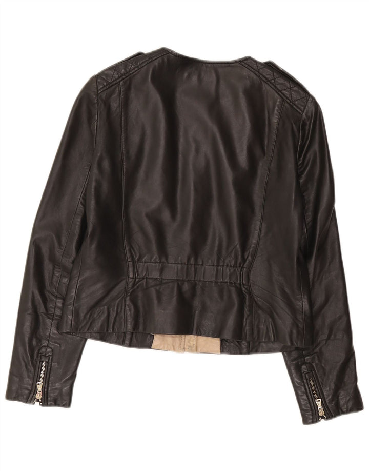 Jaqueta de couro feminina Massimo Dutti Reino Unido 14 grande couro preto