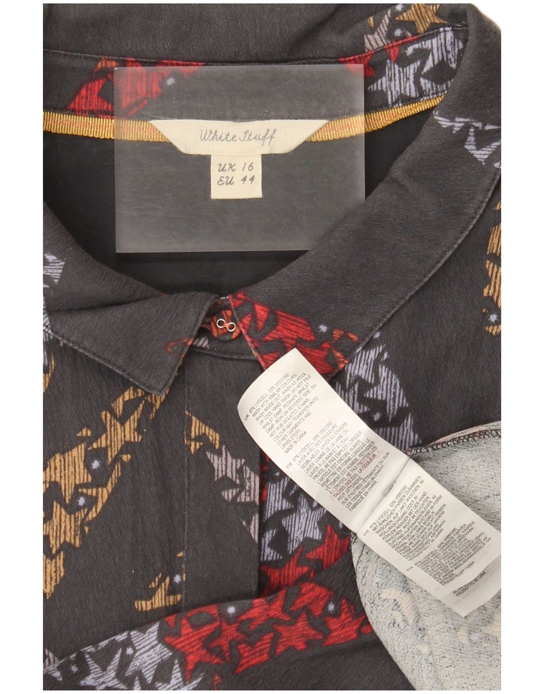 Camisa feminina com estampa abstrata White Stuff UK 16 grande cinza Lyocell