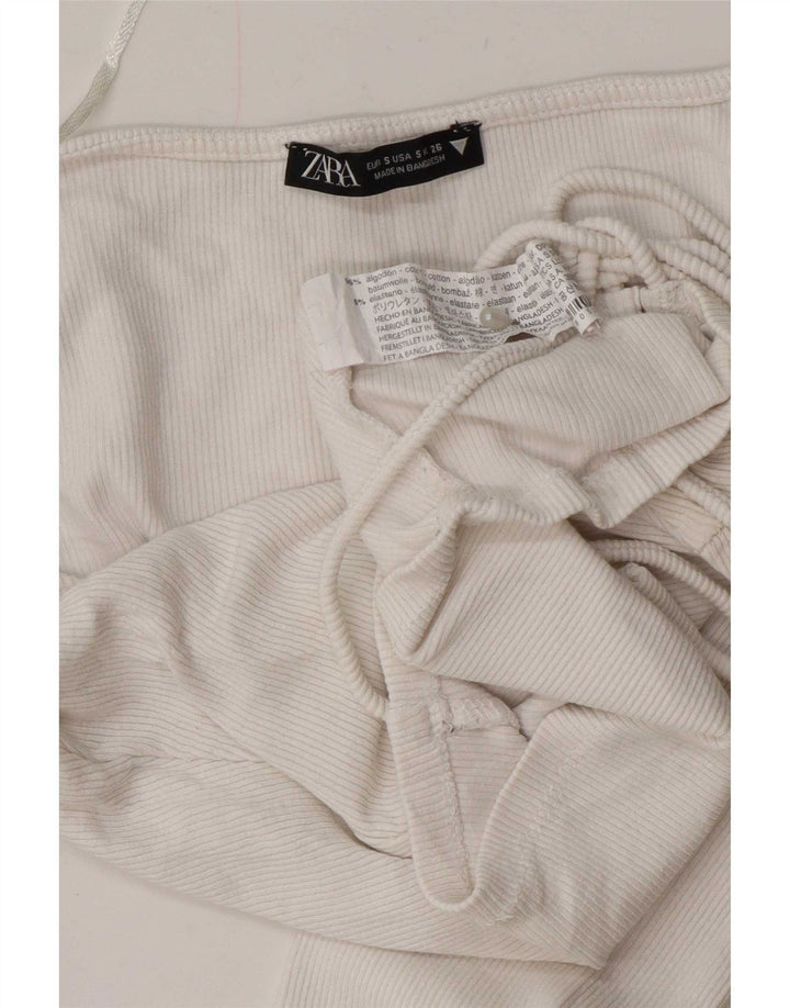 Zara Top feminino com gravata frontal e manga comprida Reino Unido 10 algodão branco pequeno