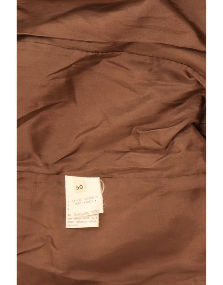 Casaco de couro militar vintage masculino com peito duplo IT 50 grande marrom