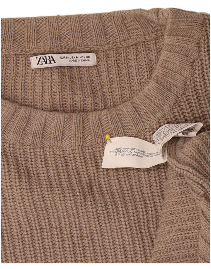 Zara Suéter masculino com gola canoa e algodão bege médio