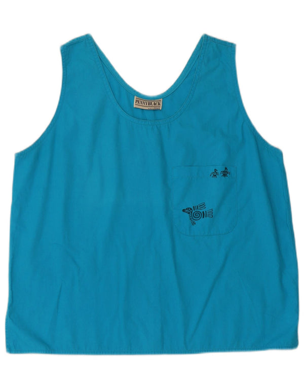 Blusa feminina Penny Black sem mangas e sem mangas UK 16 grande algodão azul