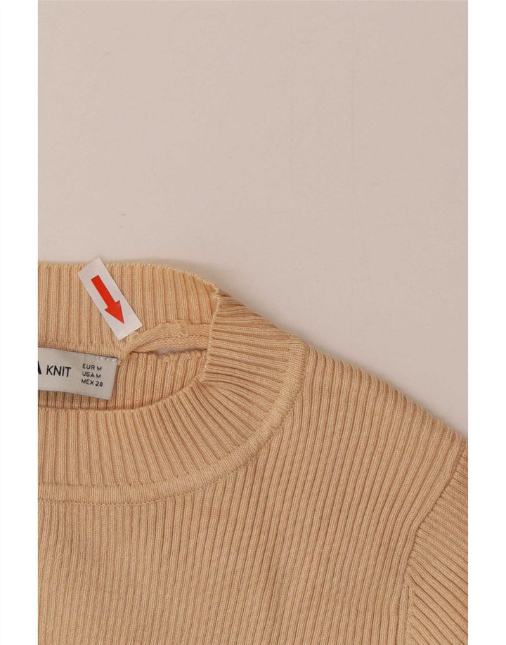 Zara Top curto feminino manga 3/4 Reino Unido 12 médio bege