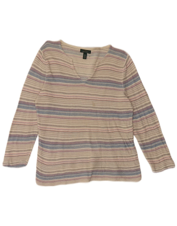 Ralph Lauren Top feminino manga 3/4 Reino Unido 14 grande algodão listrado cinza