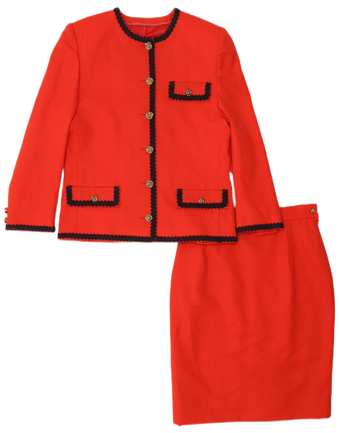Conjunto de saia feminina vintage de 6 botões e 2 peças Reino Unido 12 médio W28 vermelho