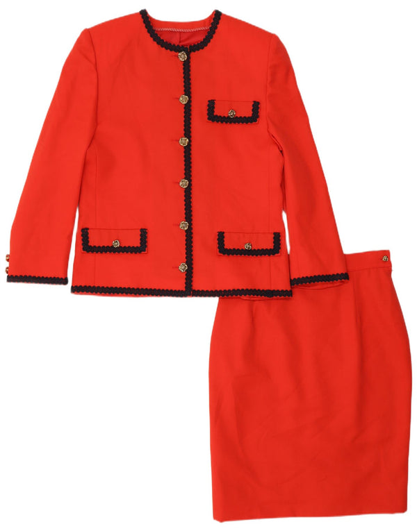 Conjunto de saia feminina vintage de 6 botões e 2 peças Reino Unido 12 médio W28 vermelho
