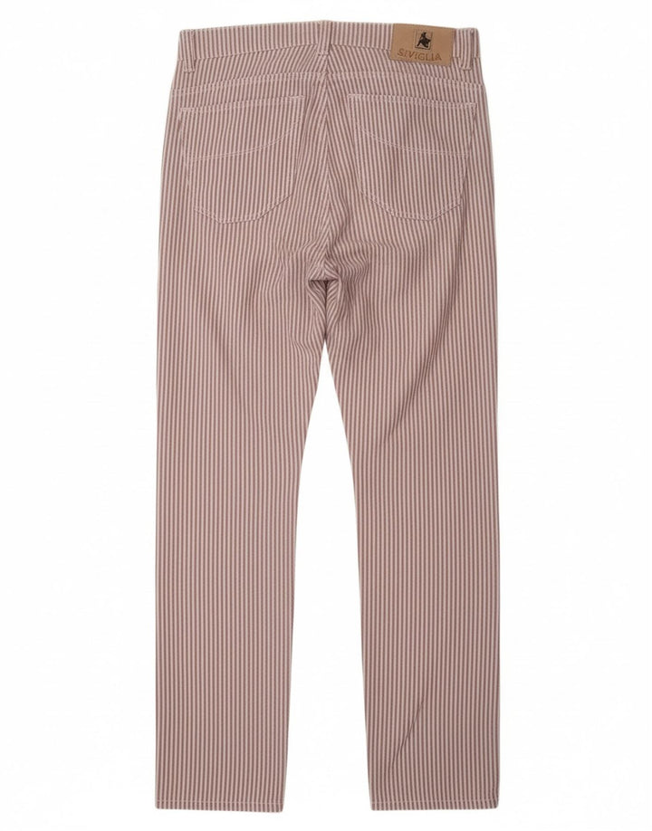 Calça feminina casual reta SIVIGLIA W31 L33 algodão listrado roxo