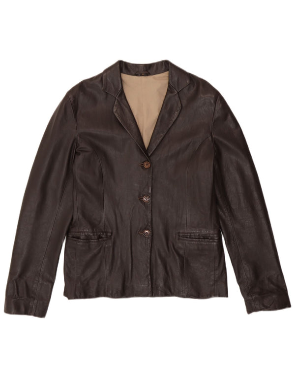 Jaqueta blazer feminina vintage de couro com 3 botões UE 38 couro marrom médio